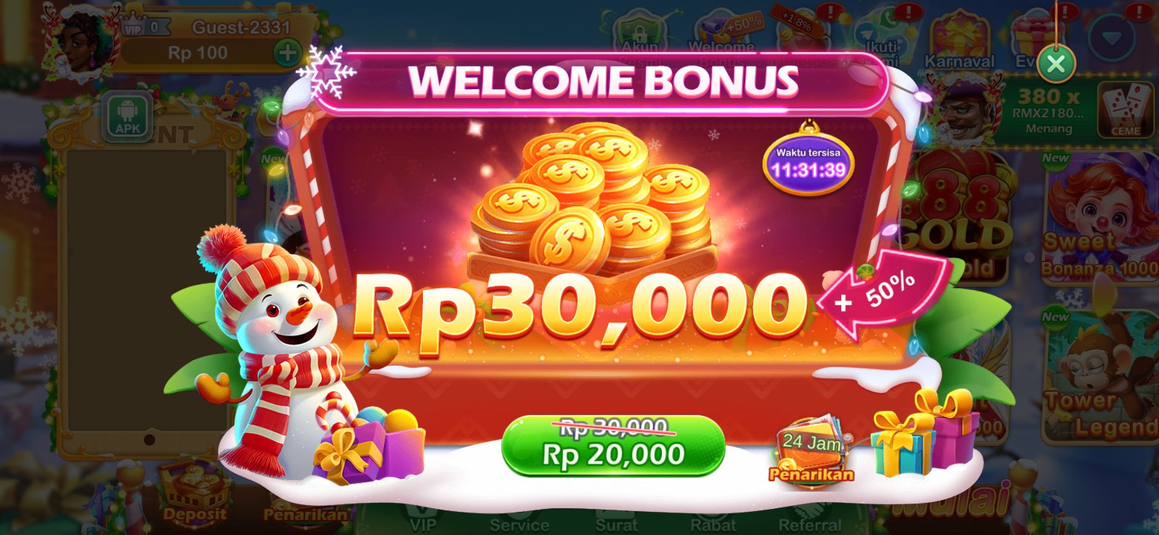 Dapatkan bonus Rp30,000 dengan tambahan 50% di HW777. Penawaran terbatas!